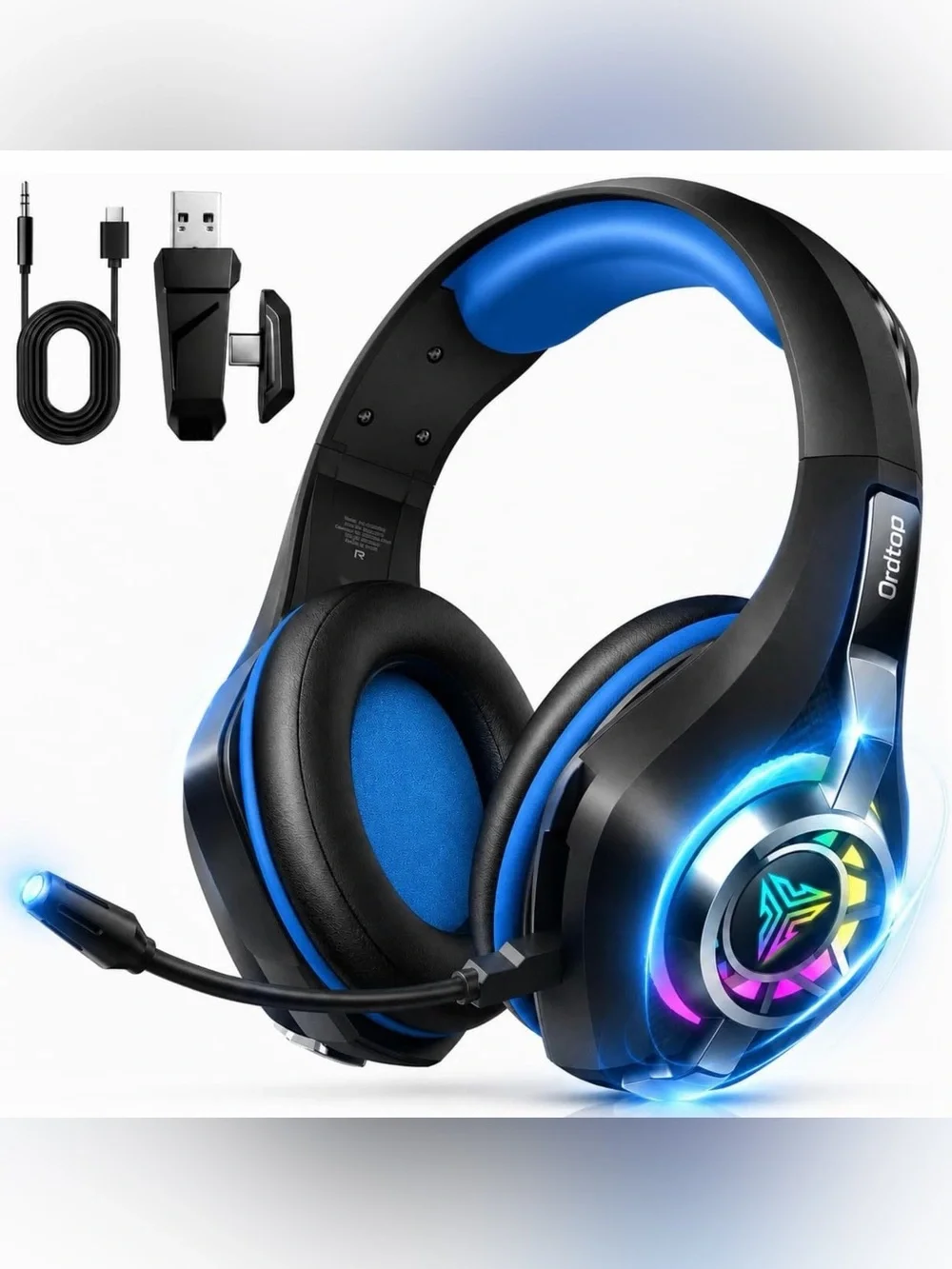 ORDTOP GS400 Wireless Gaming Headset RGB 2.4GHz BT 5.4 for PS5 PS4 PC